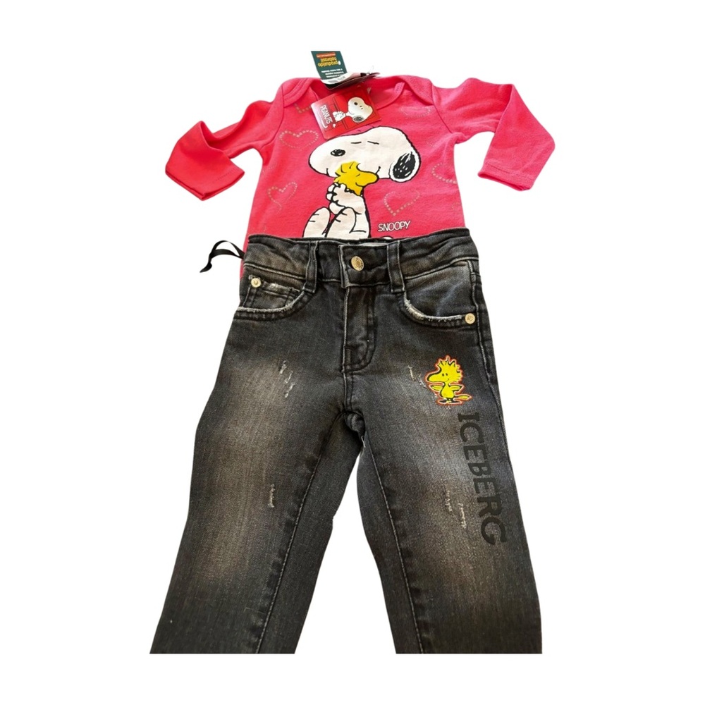 Peanuts Snoopy Pink Onesie and Iceberg Jeans Set